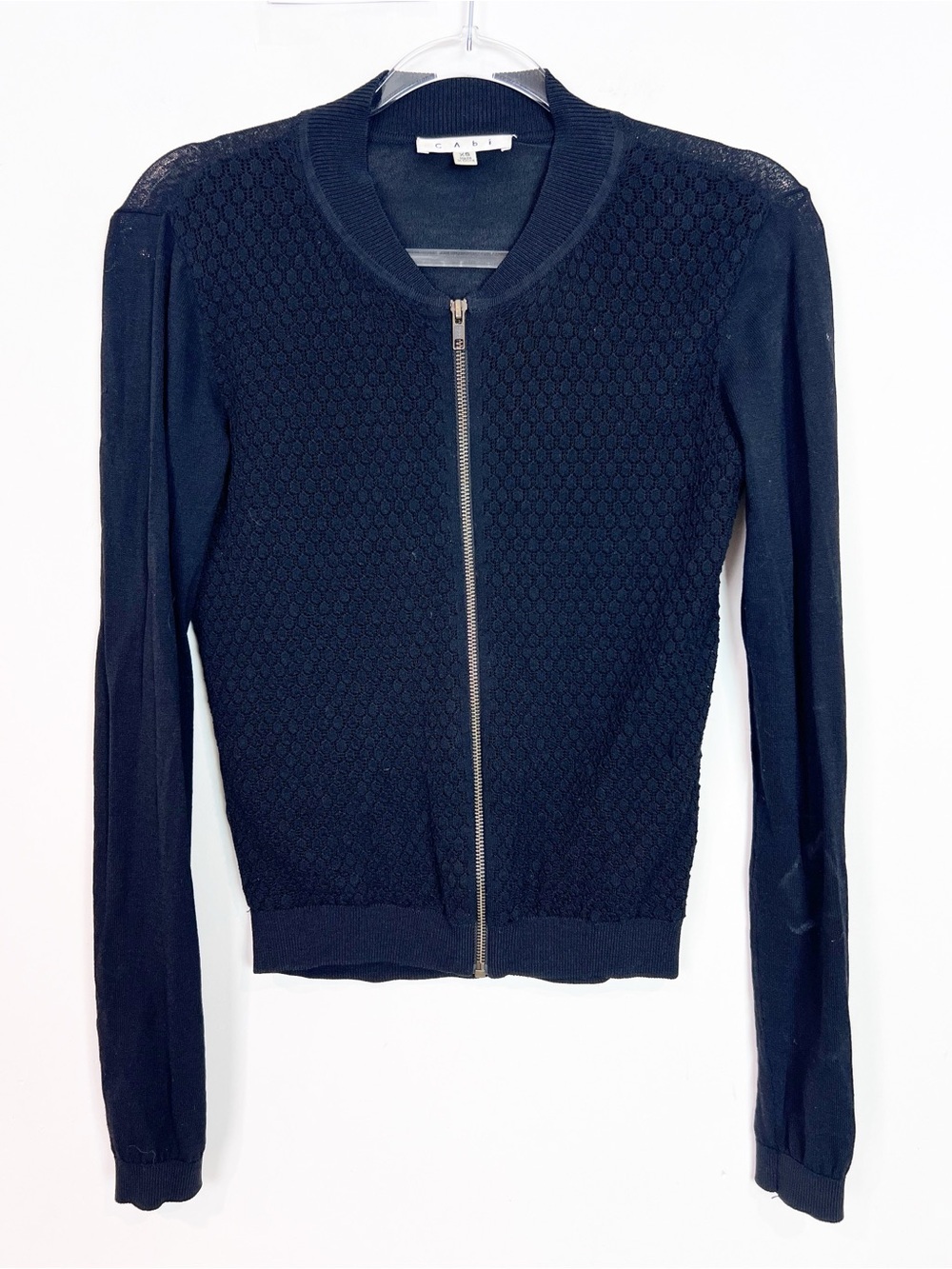 CABI BLACK ZIP FRONT LONG SLEEVE CARDIGAN SWEATER WOMENS SZ XS STYLE 201